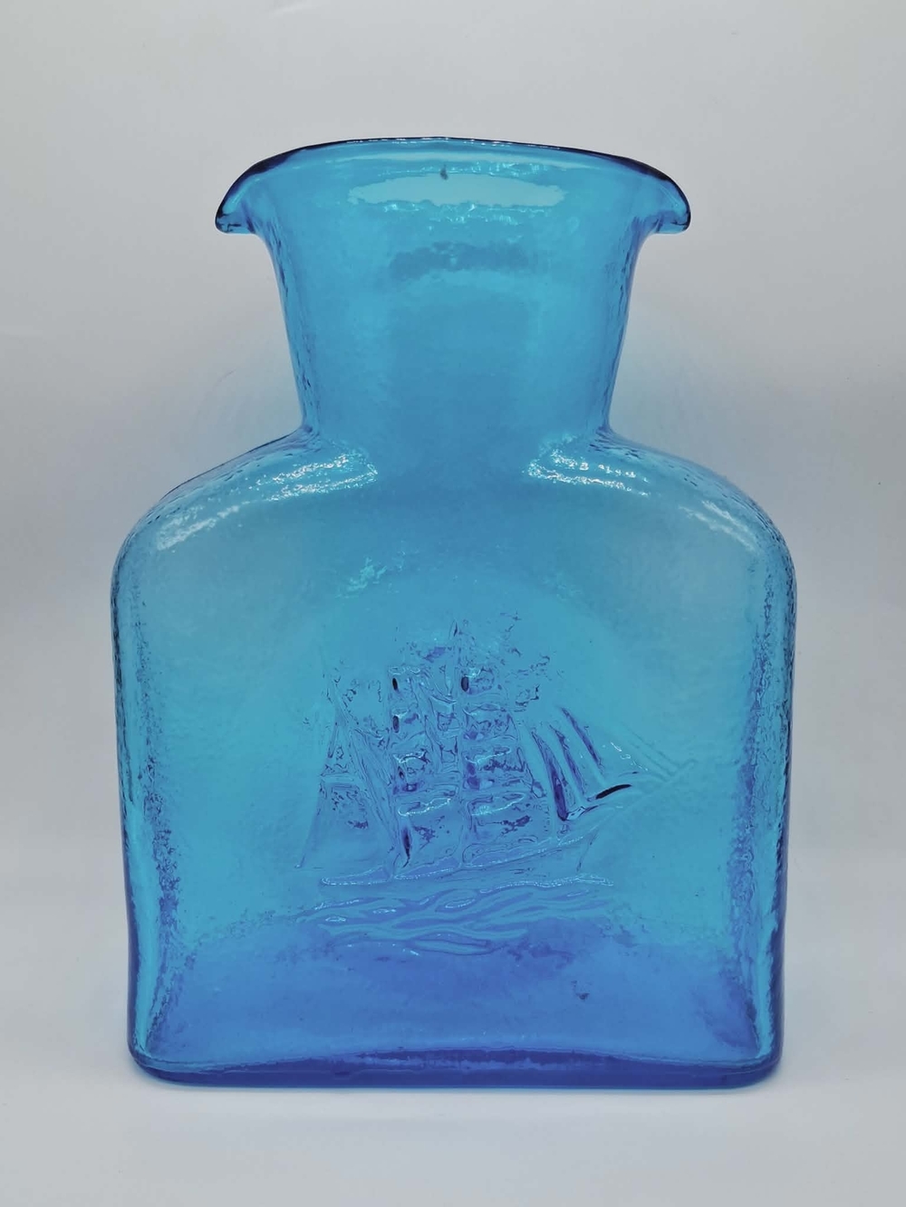 Kanawha Glass Blue Double Spout Water Pitcher With Schooner